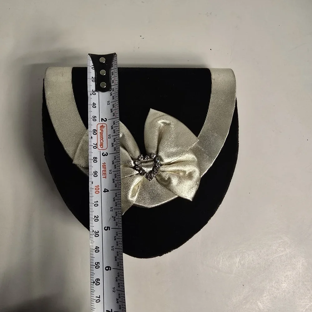 Black Velvet Evening‎ Bag Gold Bow Rhinestone Accent Clutch